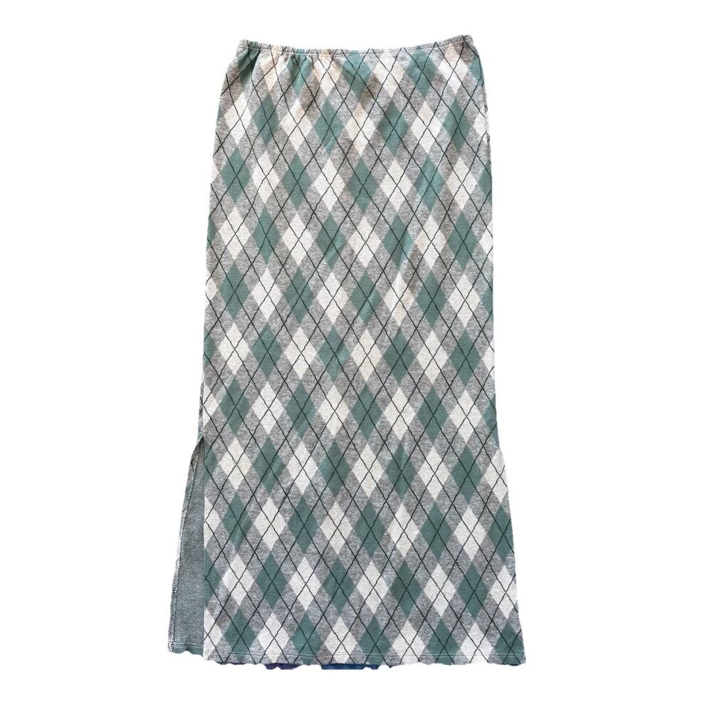 Lux Plaid Green Gray Midi Maxi Skirt Women’s Large Fairycore